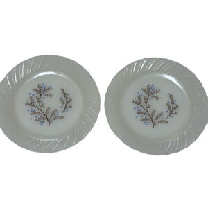 2x Termocrisa Mexico Milk Glass Blue & Brown Floral 7" B/B Plate Swirl Edge